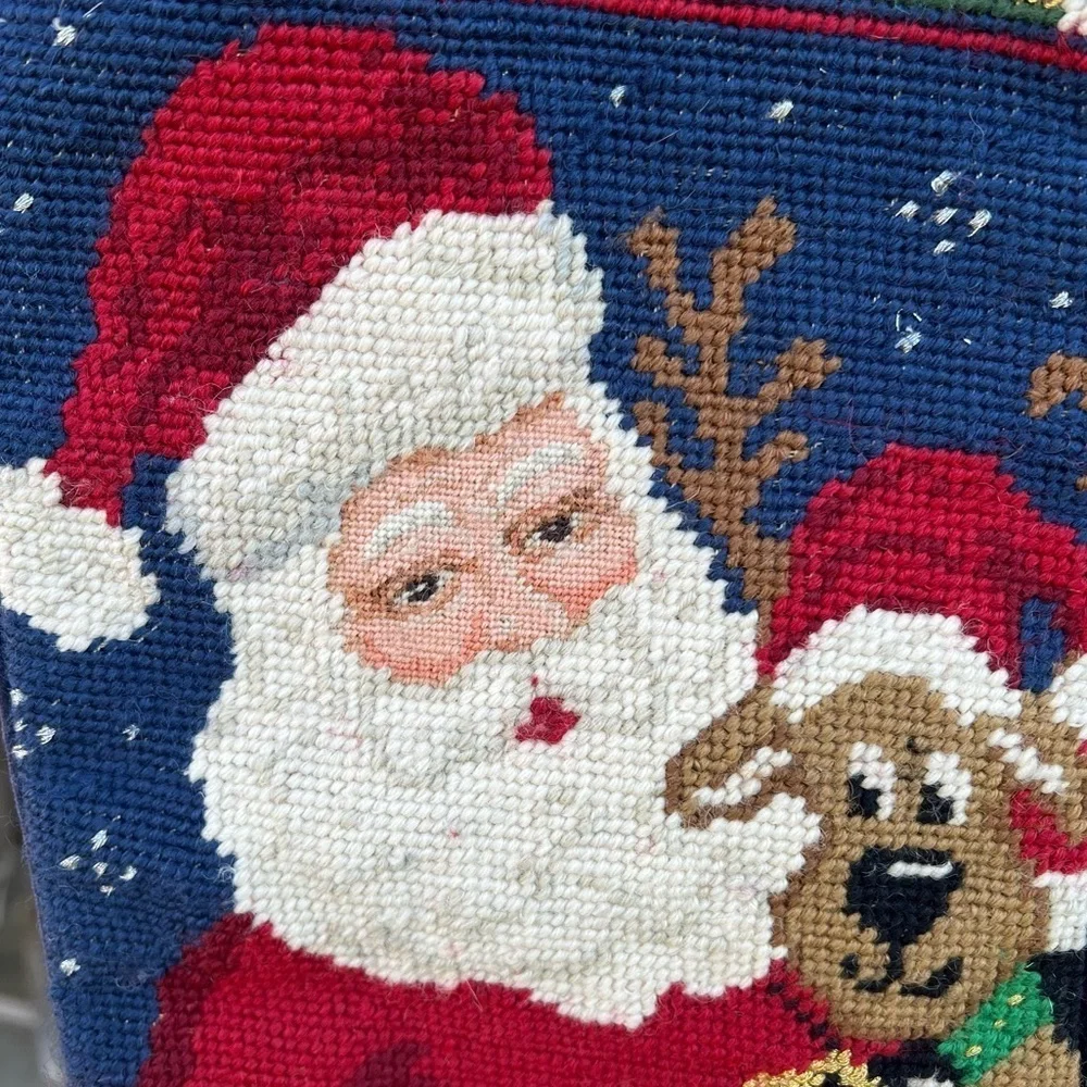 Handcrafted Needlepoint Christmas Stockings Santa Dog Angel Peace Blue Red 11x18